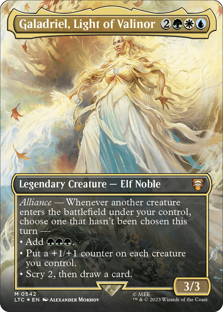 Galadriel, Light of Valinor (Borderless) (Surge Foil) [The Lord of the Rings: Tales of Middle-Earth Commander] | Cracking-Singles