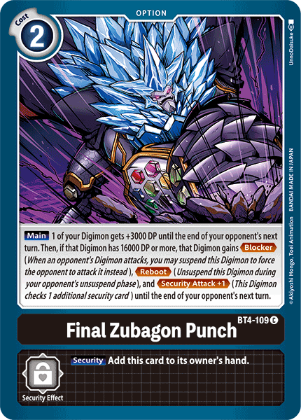 Final Zubagon Punch [BT4-109] [Great Legend] | Cracking-Singles