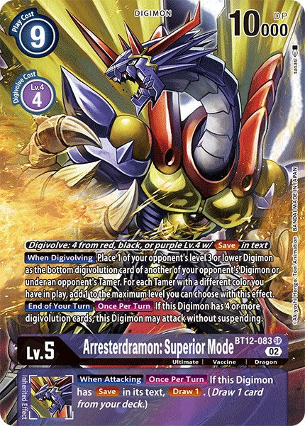 Arresterdramon: Superior Mode [BT12-083] (Alternate Art) [Across Time] | Cracking-Singles