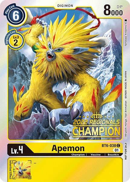 Apemon [BT6-038] (2022 Championship Online Regional) (Online Champion) [Double Diamond Promos] | Cracking-Singles