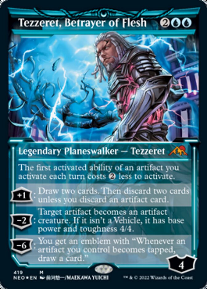 Tezzeret, Betrayer of Flesh (Showcase) (Foil Etched) [Kamigawa: Neon Dynasty] | Cracking-Singles