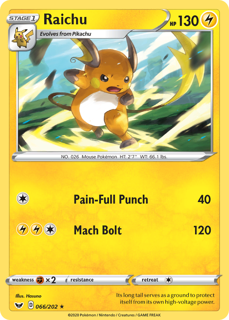 Raichu (066/202) [Sword & Shield: Base Set] | Cracking-Singles