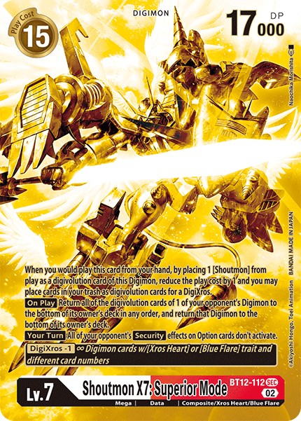 Shoutmon X7: Superior Mode [BT12-112] (Alternate Art - Gold) [Across Time] | Cracking-Singles