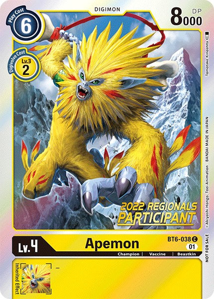 Apemon [BT6-038] (2022 Championship Online Regional) (Online Participant) [Double Diamond Promos] | Cracking-Singles