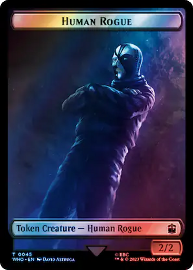 Human Rogue // Dinosaur Double-Sided Token (Surge Foil) [Doctor Who Tokens] | Cracking-Singles