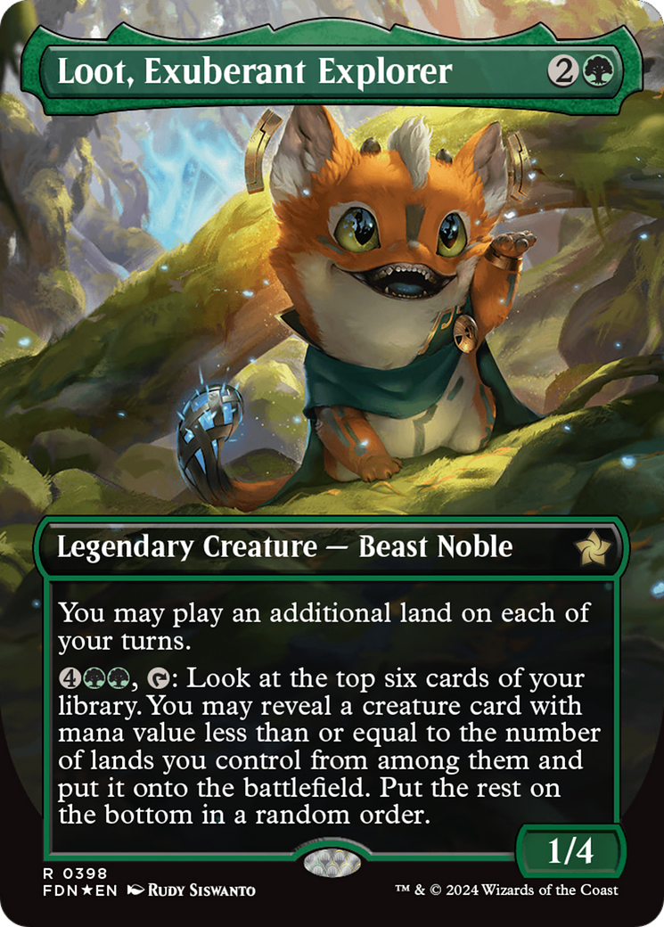 Loot, Exuberant Explorer (Borderless) (Mana Foil) [Foundations] | Cracking-Singles