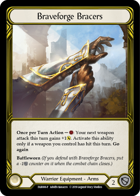 Braveforge Bracers [FAB006-P] (Promo)  1st Edition Cold Foil - Golden | Cracking-Singles