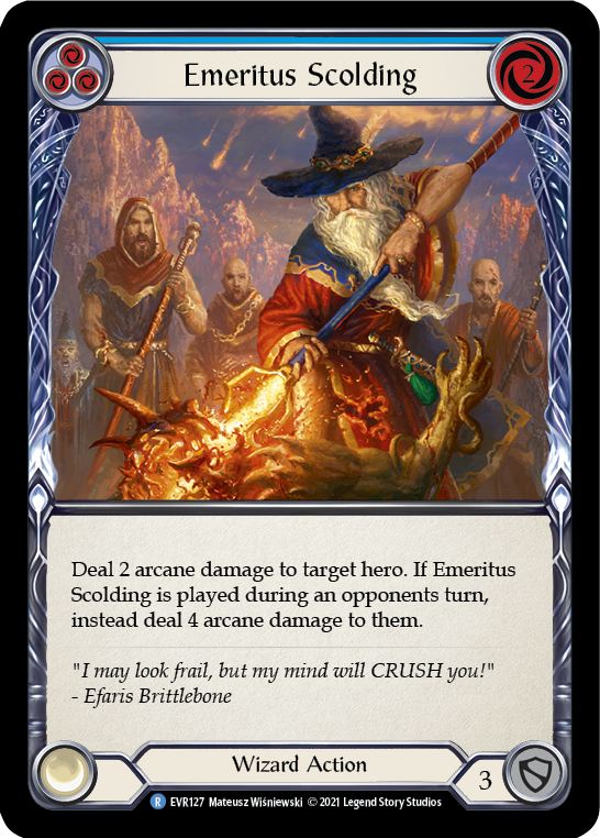 Emeritus Scolding (Blue) [EVR127] (Everfest)  1st Edition Rainbow Foil | Cracking-Singles