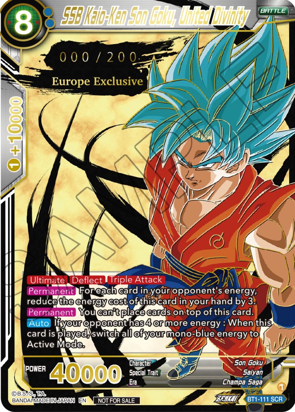 SSB Kaio-Ken Son Goku, United Divinity (European Zenkai Cup Top 16) (Serial Numbered) (BT1-111) [Tournament Promotion Cards] | Cracking-Singles