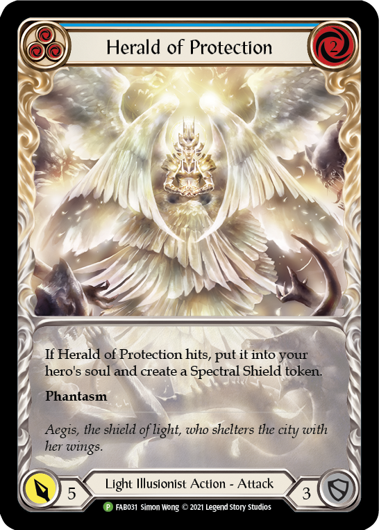 Herald of Protection (Blue Extended Art) [FAB031] (Promo)  Rainbow Foil | Cracking-Singles