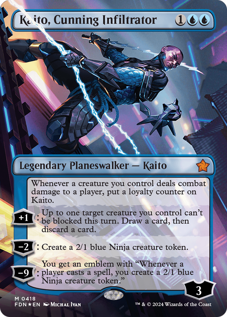 Kaito, Cunning Infiltrator (Borderless) (Mana Foil) [Foundations] | Cracking-Singles