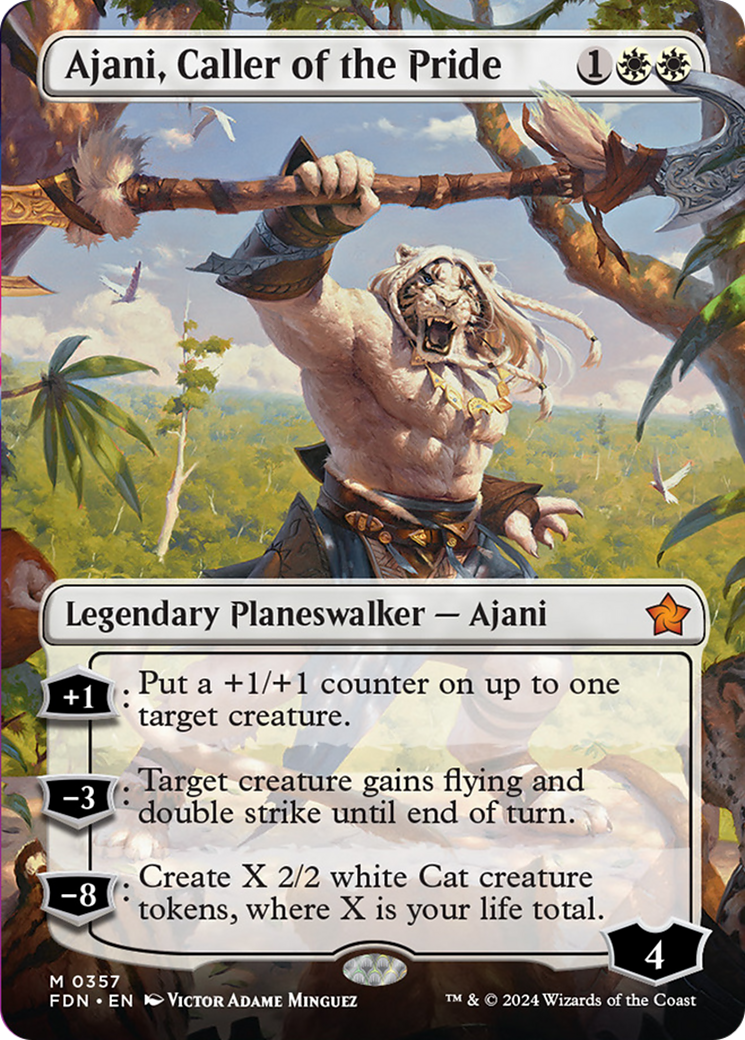 Ajani, Caller of the Pride (Borderless) [Foundations] | Cracking-Singles