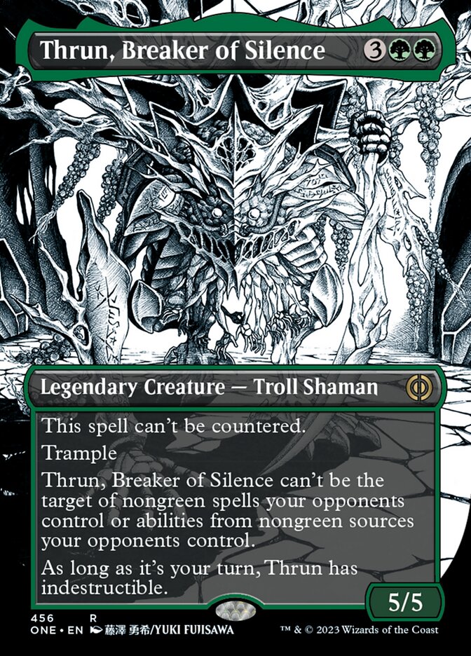 Thrun, Breaker of Silence (Borderless Manga Step-and-Compleat Foil) [Phyrexia: All Will Be One] | Cracking-Singles