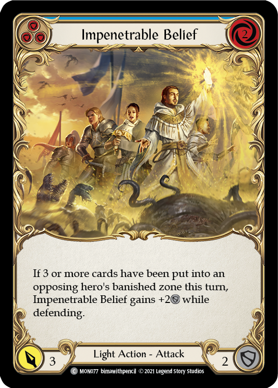 Impenetrable Belief (Blue) (Rainbow Foil) [MON077-RF] 1st Edition Rainbow Foil | Cracking-Singles