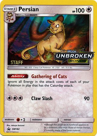 Persian (SM182) (Staff Prerelease Promo) [Sun & Moon: Black Star Promos] | Cracking-Singles