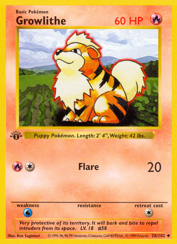 Growlithe (28/102) (Shadowless) [Base Set 1st Edition] | Cracking-Singles