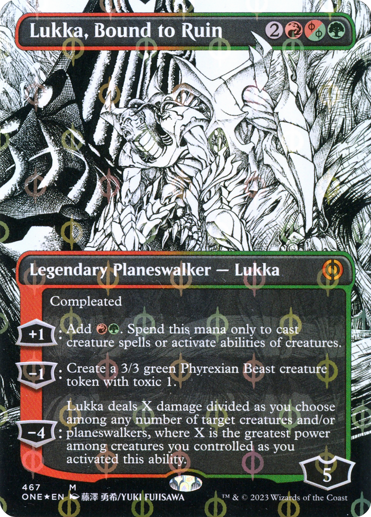 Lukka, Bound to Ruin (Borderless Manga Step-and-Compleat Foil) [Phyrexia: All Will Be One] | Cracking-Singles