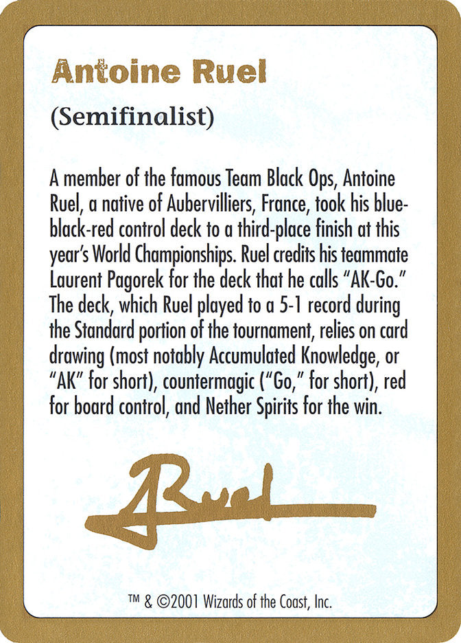 Antoine Ruel Bio [World Championship Decks 2001] | Cracking-Singles