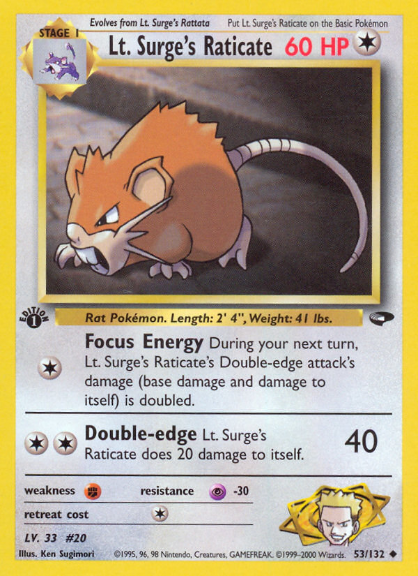 Lt. Surge's Raticate (53/132) [Gym Challenge 1st Edition] | Cracking-Singles