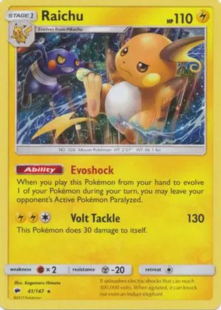 Raichu (41/147) (Cosmos Holo) [Sun & Moon: Burning Shadows] | Cracking-Singles