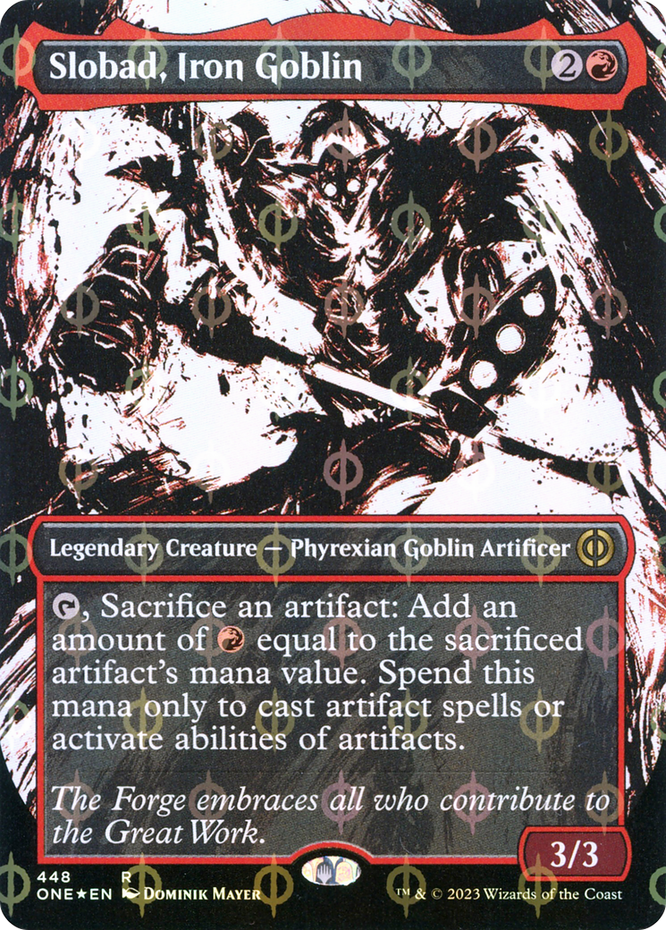 Slobad, Iron Goblin (Borderless Ichor Step-and-Compleat Foil) [Phyrexia: All Will Be One] | Cracking-Singles