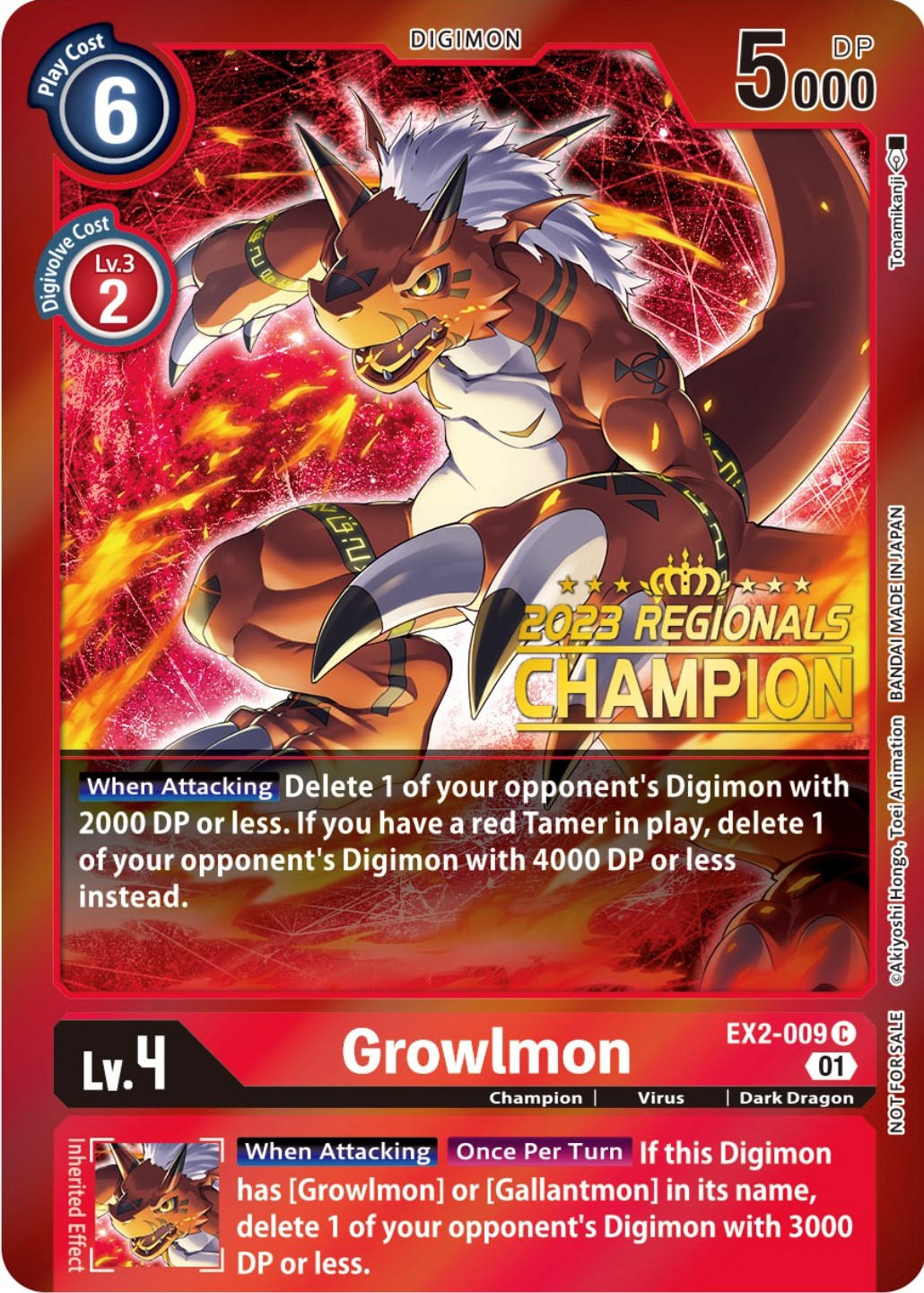 Growlmon [EX2-009] (2023 Regionals Champion) [Digital Hazard Promos] | Cracking-Singles