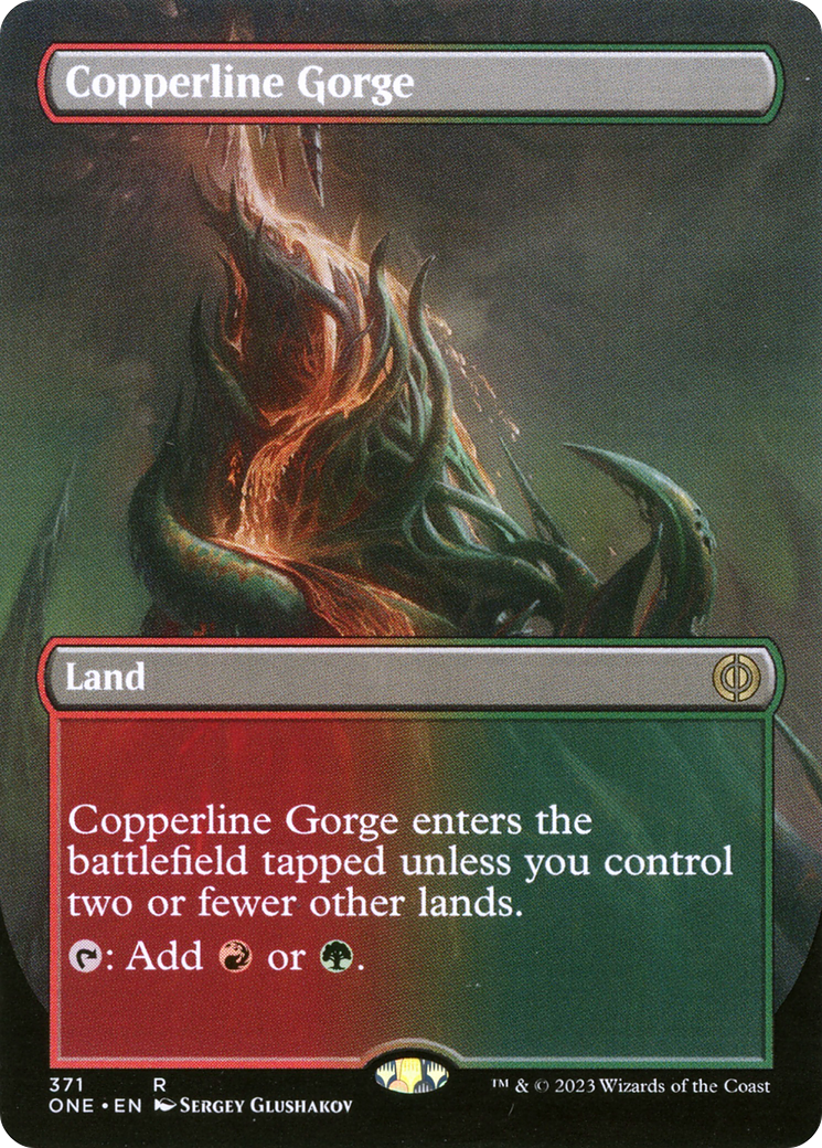 Copperline Gorge (Borderless Alternate Art) [Phyrexia: All Will Be One] | Cracking-Singles