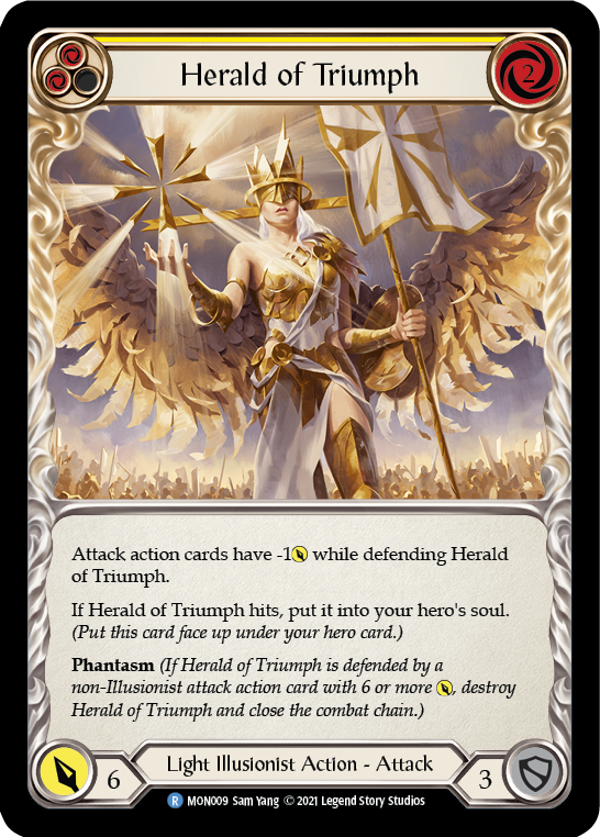 Herald of Triumph (Yellow) (Rainbow Foil) [MON009-RF] 1st Edition Rainbow Foil | Cracking-Singles