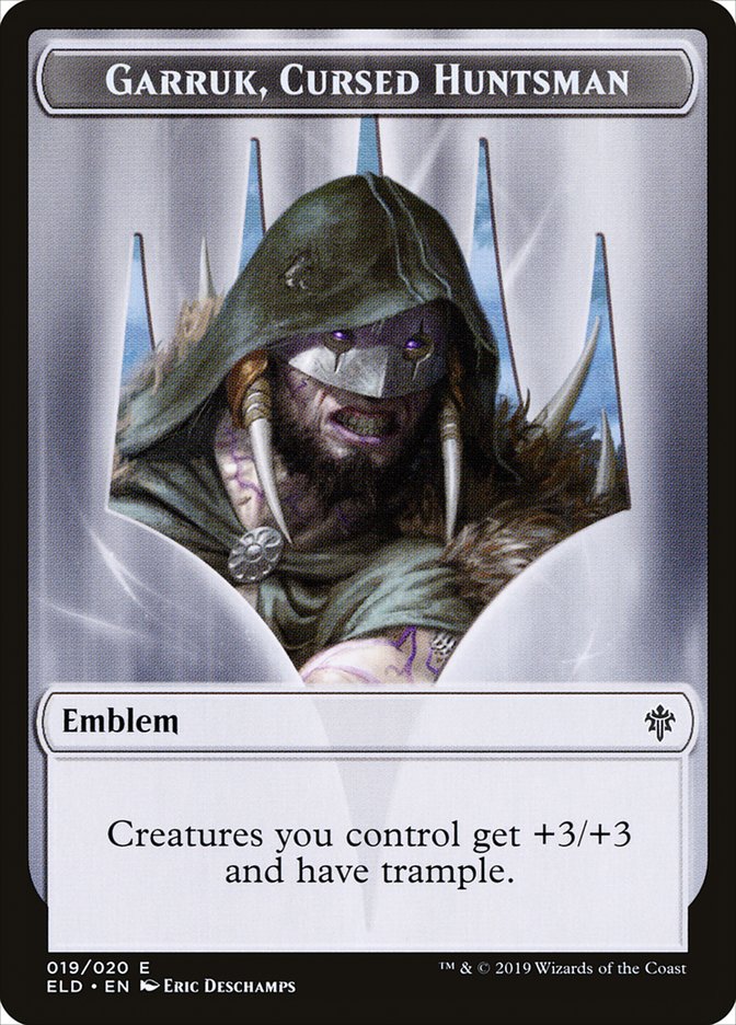 Garruk, Cursed Huntsman Emblem [Throne of Eldraine Tokens] | Cracking-Singles