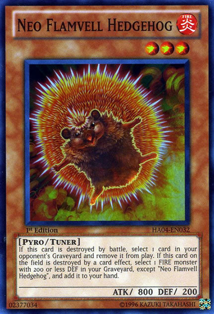 Neo Flamvell Hedgehog [HA04-EN032] Super Rare | Cracking-Singles