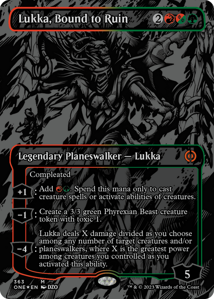 Lukka, Bound to Ruin (Oil Slick Raised Foil) [Phyrexia: All Will Be One] | Cracking-Singles