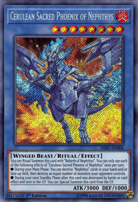 Cerulean Sacred Phoenix of Nephthys [HISU-EN006] Secret Rare | Cracking-Singles