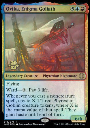 Ovika, Enigma Goliath [Phyrexia: All Will Be One Prerelease Promos] | Cracking-Singles