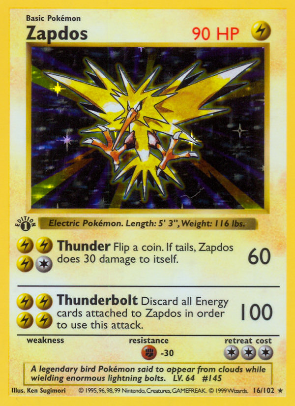 Zapdos (16/102) (Shadowless) [Base Set 1st Edition] | Cracking-Singles