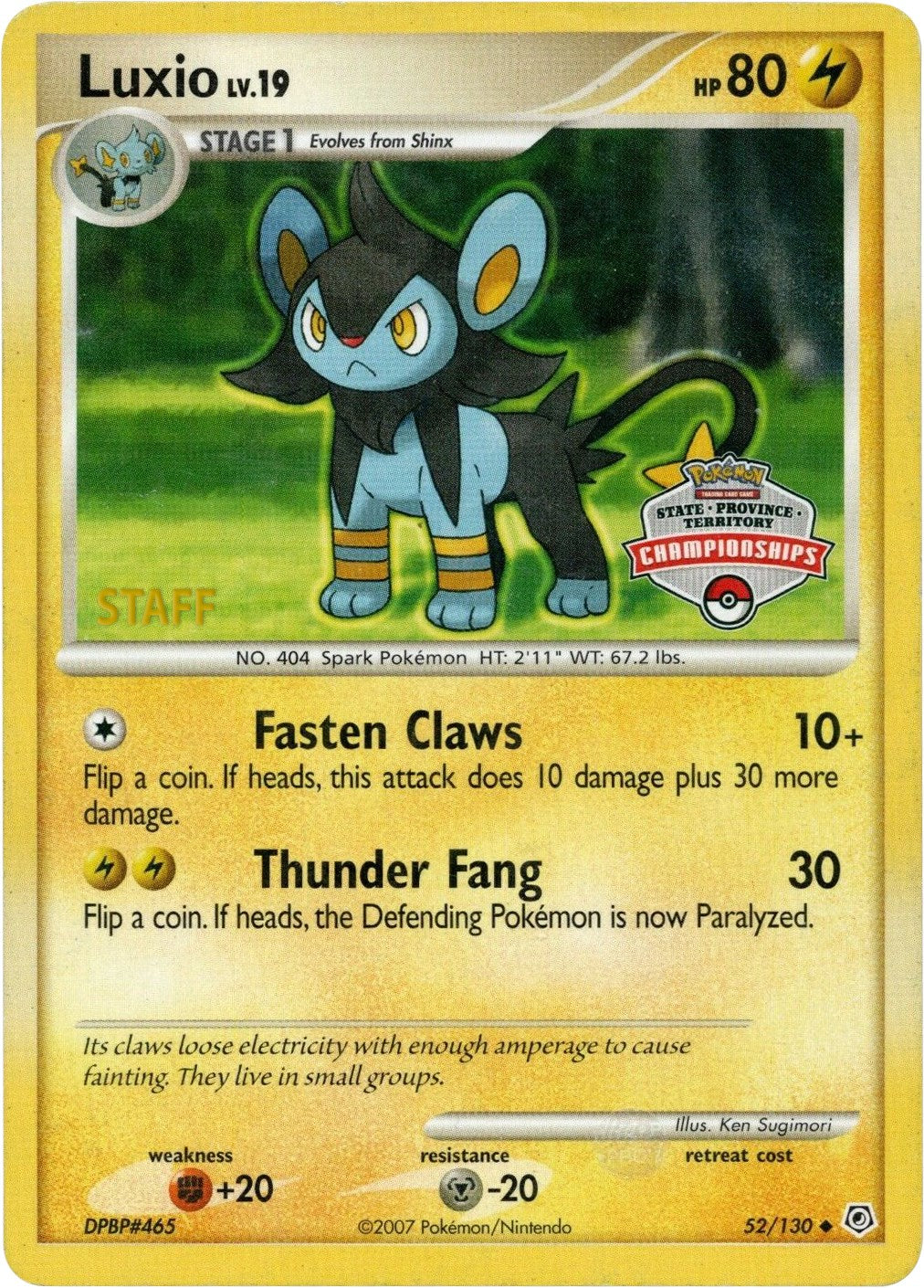 Luxio (52/130) (State Championship Staff Promo) [Diamond & Pearl: Base Set] | Cracking-Singles