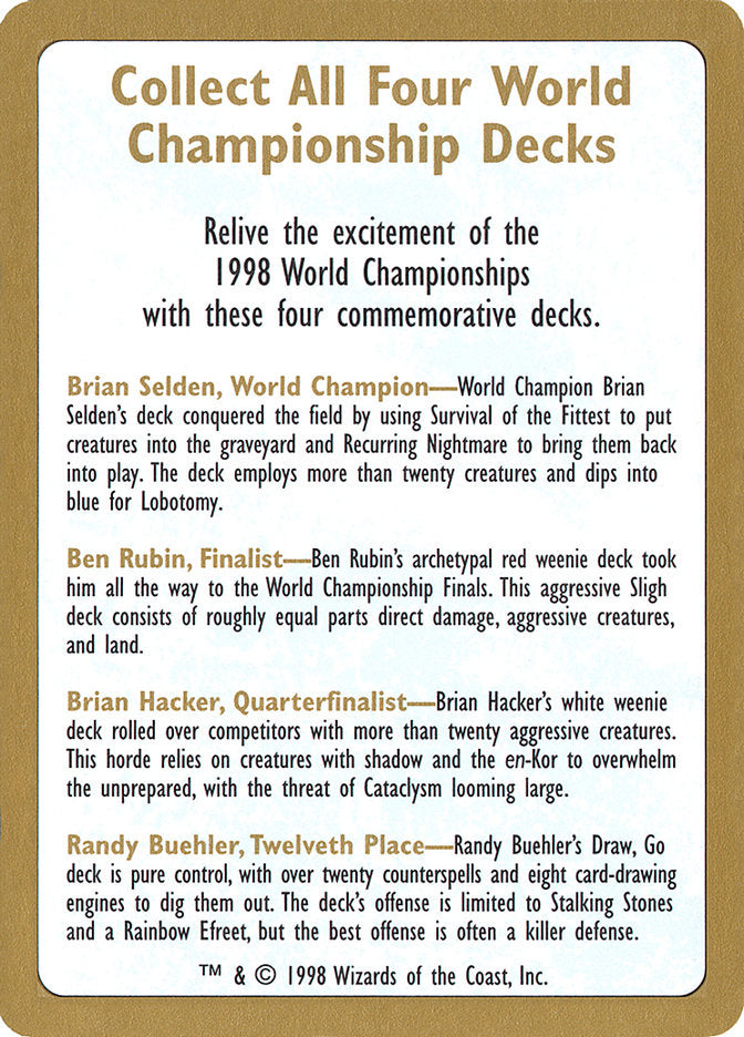 1998 World Championships Ad [World Championship Decks 1998] | Cracking-Singles