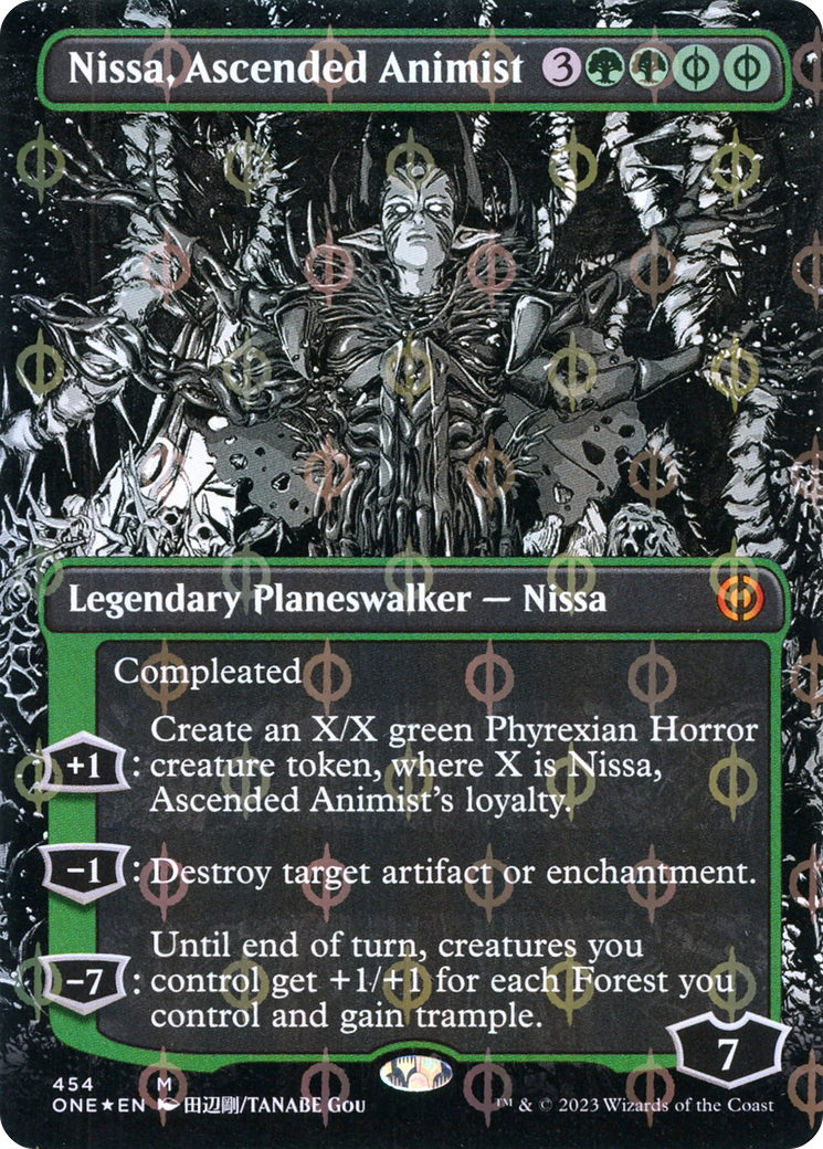 Nissa, Ascended Animist (Borderless Manga Step-and-Compleat Foil) [Phyrexia: All Will Be One] | Cracking-Singles