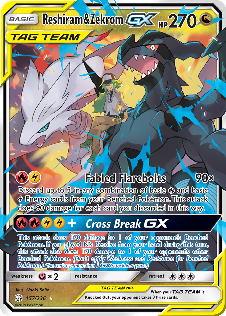 Reshiram & Zekrom GX (157/236) [Sun & Moon: Cosmic Eclipse] | Cracking-Singles