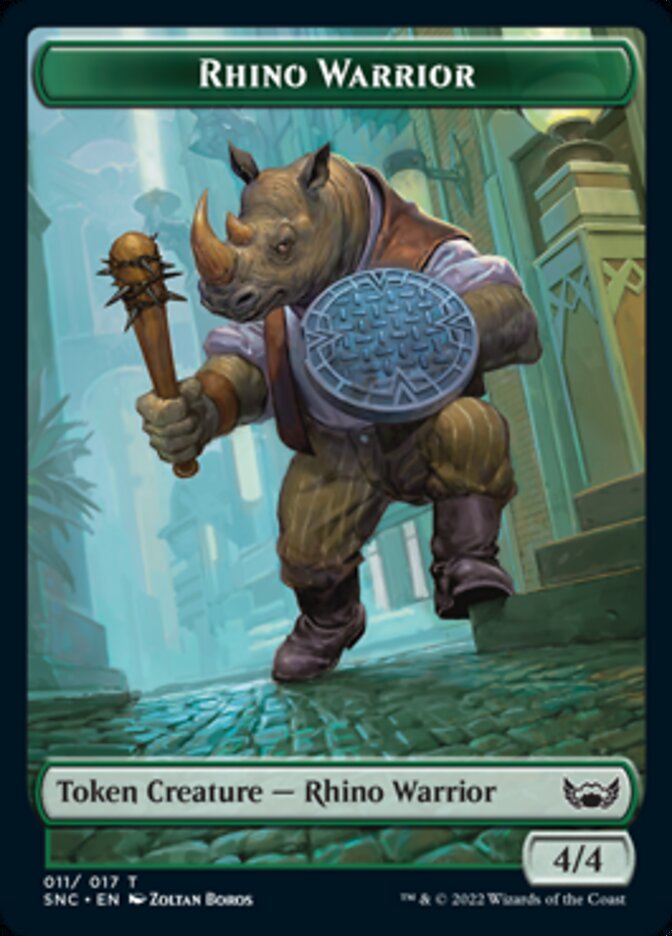 Fish // Rhino Warrior Double-sided Token [Streets of New Capenna Tokens] | Cracking-Singles