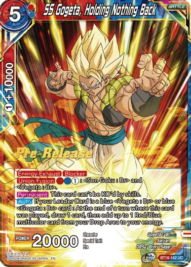 SS Gogeta, Holding Nothing Back (BT16-142) [Realm of the Gods Prerelease Promos] | Cracking-Singles