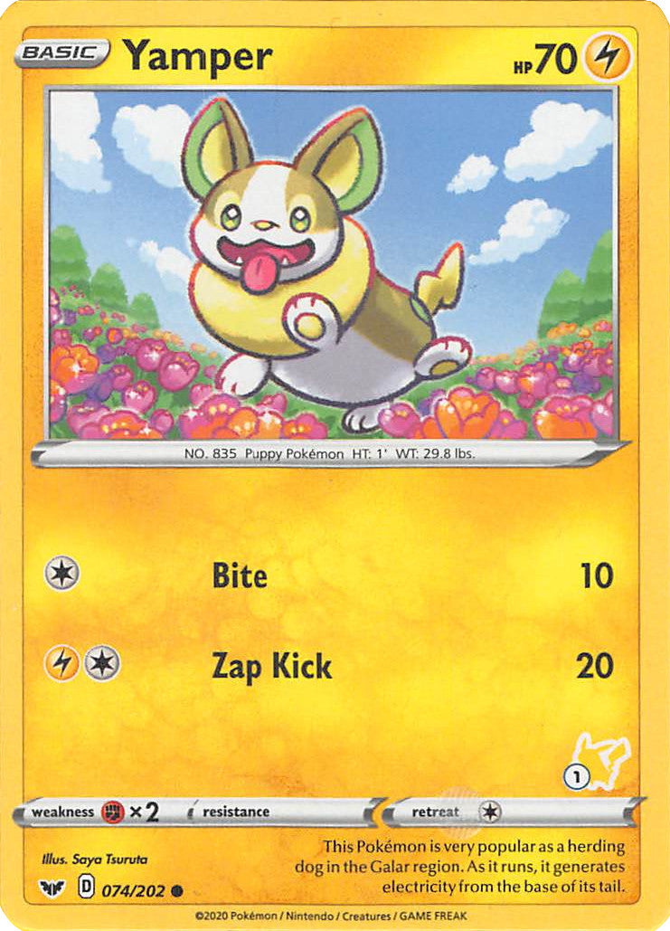 Yamper (074/202) (Pikachu Stamp #1) [Battle Academy 2022] | Cracking-Singles