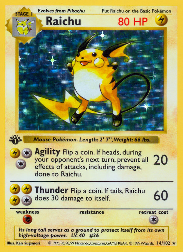 Raichu (14/102) (Shadowless) [Base Set 1st Edition] | Cracking-Singles