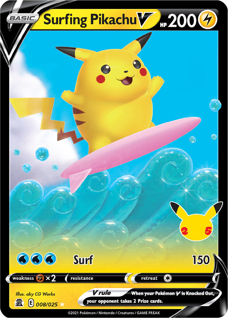 Surfing Pikachu V (008/025) [Celebrations: 25th Anniversary] | Cracking-Singles