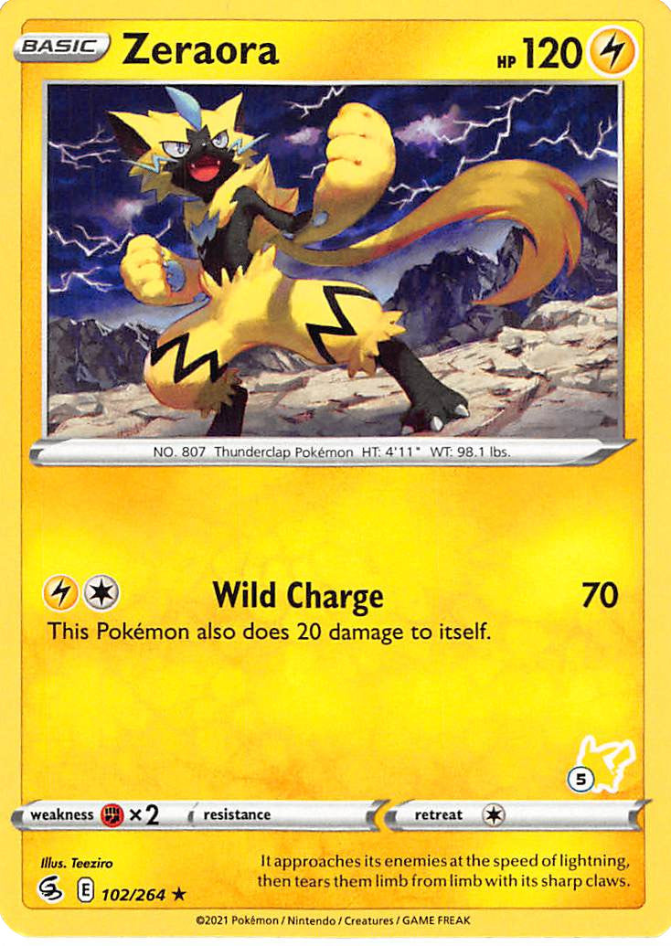 Zeraora (102/264) (Pikachu Stamp #5) [Battle Academy 2022] | Cracking-Singles