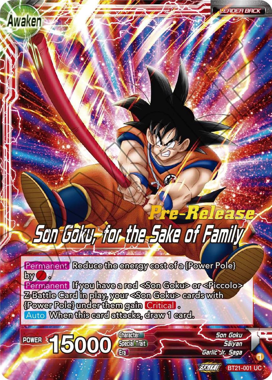 Son Goku // Son Goku, for the Sake of Family (BT21-001) [Wild Resurgence Pre-Release Cards] | Cracking-Singles