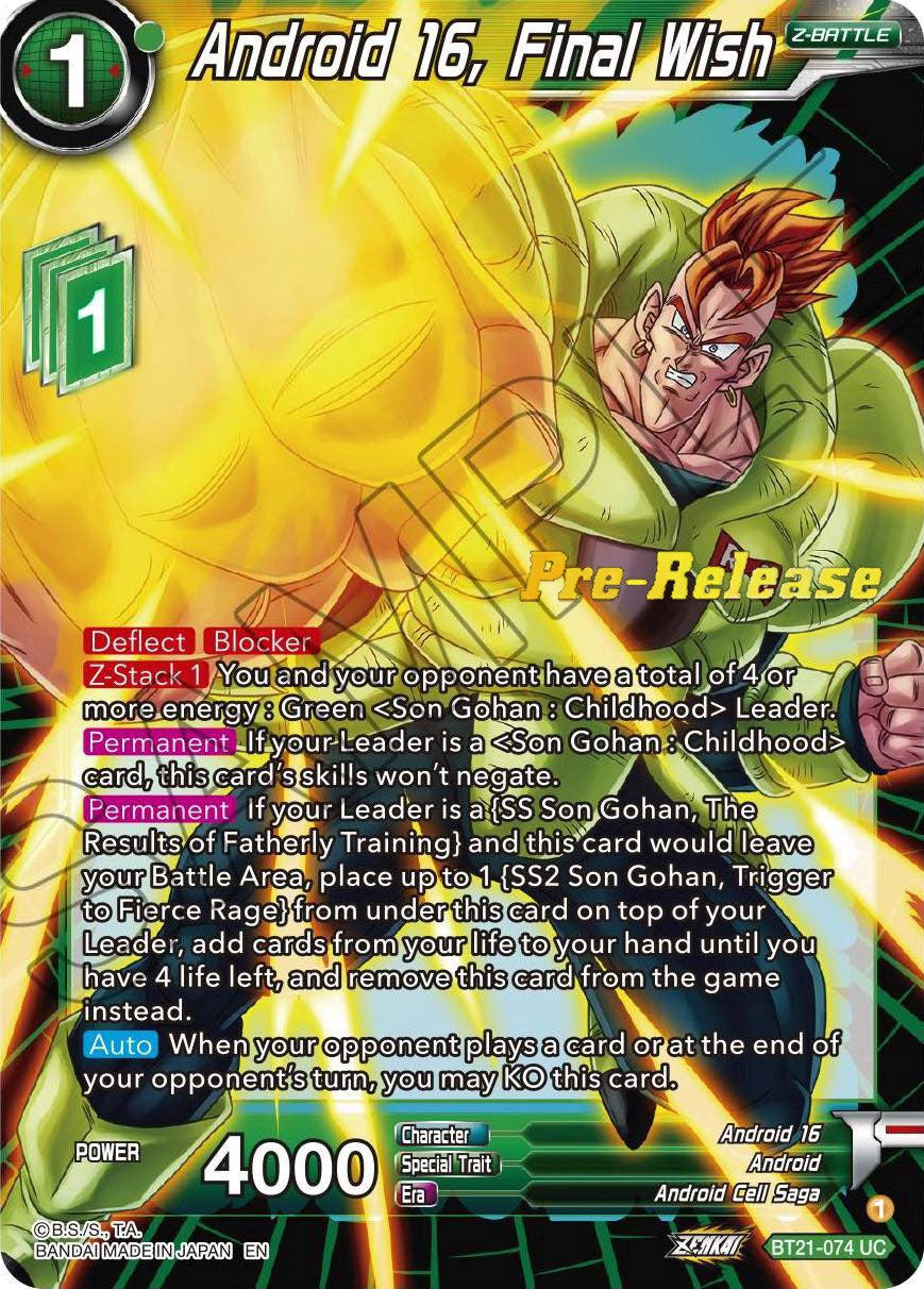 Android 16, Final Wish (BT21-074) [Wild Resurgence Pre-Release Cards] | Cracking-Singles