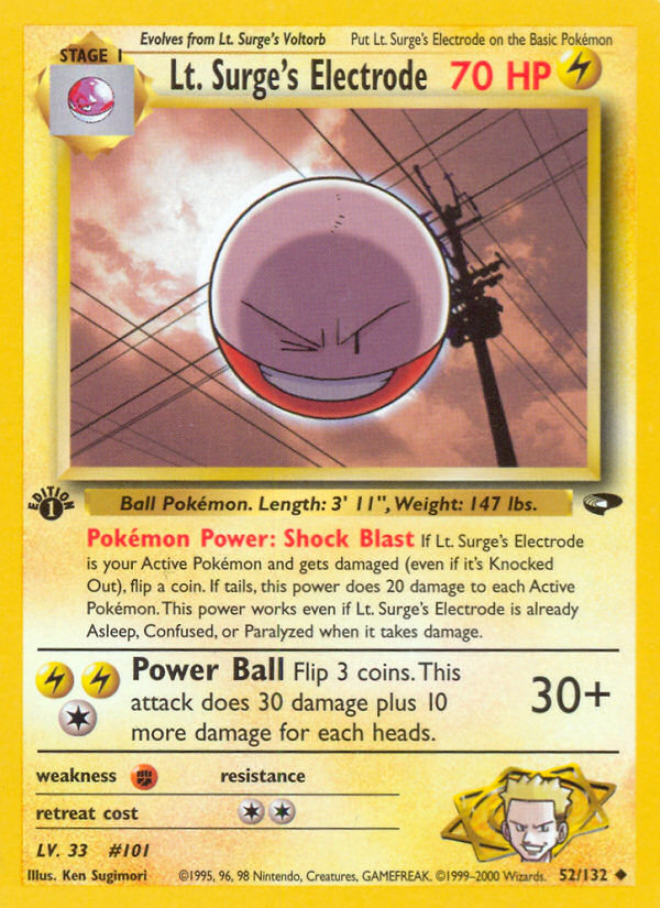 Lt. Surge's Electrode (52/132) [Gym Challenge 1st Edition] | Cracking-Singles