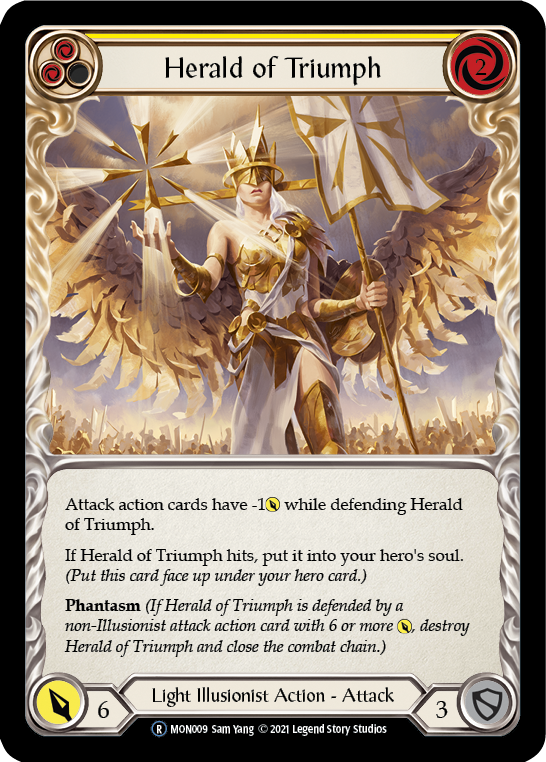 Herald of Triumph (Yellow) (Rainbow Foil) [U-MON009-RF] Unlimited Rainbow Foil | Cracking-Singles