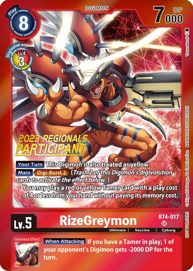 RizeGreymon [BT4-017] (2023 Regionals Participant) [Great Legend Promos] | Cracking-Singles