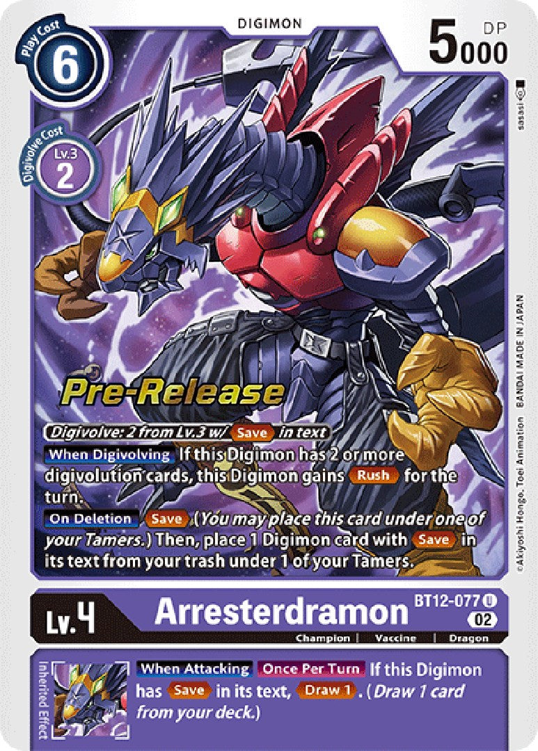 Arresterdramon [BT12-077] [Across Time Pre-Release Cards] | Cracking-Singles